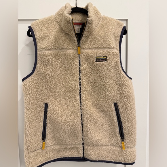 L.L. Bean Fleece Vest - Cream and Navy - Picture 1 of 3